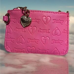 Juicy Couture Bright Pink Embossed Heart Charm Zip Wallet